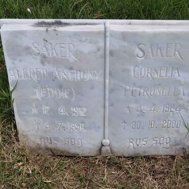 SAKER Alfred Anthony 1912-1990 & Cornelia Petronella 1924-2000