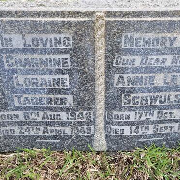 SCHWULST Annie Lettie 1889-1950  :: TABERER Charmine Loraine 1948-1949