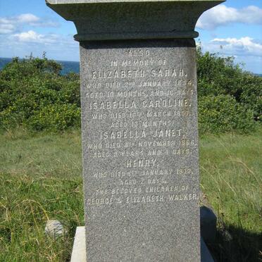 WALKER Elizabeth Sarah -1854 :: WALKER Isabella Caroline -1857 :: WALKER Isabella Janet -1866 :: WALKER Henry - 1872
