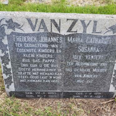 ZYL Frederick Johannes, van 1893-1969 &amp; Maria Catharina Susanna VENTER 1891-1983