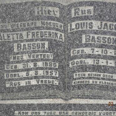 BASSON Louis Jacobus 1870-1940 &amp; Aletta Frederika VENTER 1880-1957