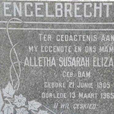 ENGELBRECHT Alletha Susarah Elizabeth nee BAM 1905-1965
