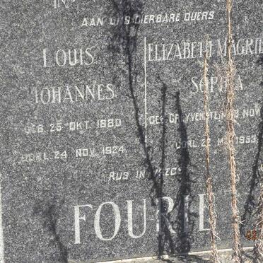 FOURIE Louis Johannes 1880-1924 &amp; Elizabeth Magrietha Sophia GREYVENSTEIN -1953