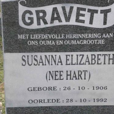 GRAVETT Susanna Elizabeth nee HART 1906-1992
