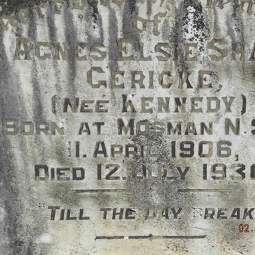 GERICKE Agnes Elsie Shaw nee KENNEDY 1906-1930