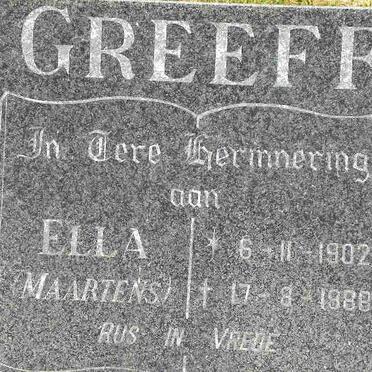 GREEFF Ella nee MAARTENS 1902-1988