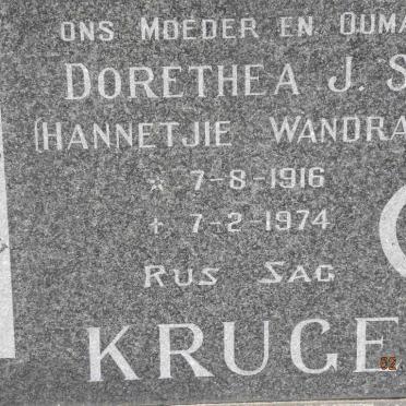 KRUGER Johannes Arnoldus 1908-1982 &amp; Dorethea J.S. WANDRAG 1916-1974