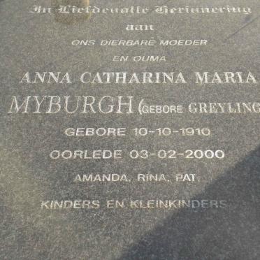 MYBURGH Anna Catharina Maria nee GREYLING 1910-2000
