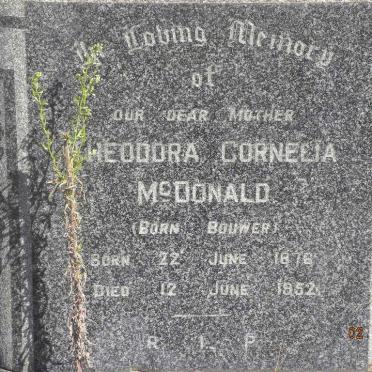 McDONALD Theodora Cornelia nee BOUWER 1876-1952