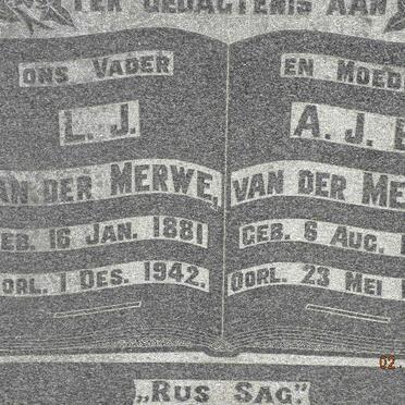 MERWE L.J., van der 1881-1942 &amp; A.J.E. 1884-1948
