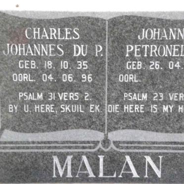MALAN Charles Johannes du P. 1935-1996 &amp; Johanna Petronella 1938-