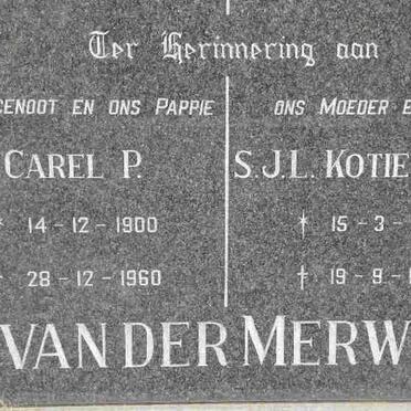 MERWE Carel P., van der 1900-1960 &amp; S.J.L. Kotie LOOTS 1899-1980