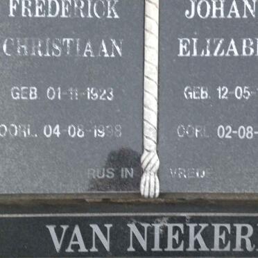 NIEKERK Frederick Christiaan, van 1923-1998 &amp; Johanna Elizabeth 1928-2003