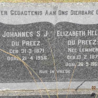 PREEZ Johannes S.J., du 1871-1956 &amp; Elizabeth Helena LEMMER 1874-1959