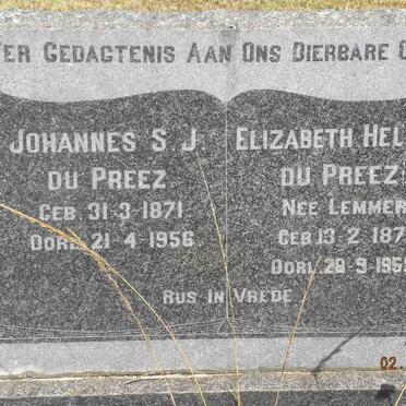 PREEZ Johannes S.J., du 1871-1956 &amp; Elizabeth Helena LEMMER 1874-1959