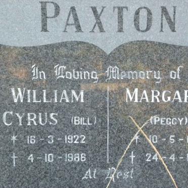 PAXTON William Cyrus 1922-1986 &amp; Margaret 1931-1988