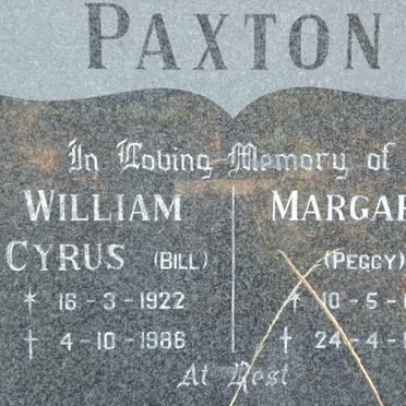 PAXTON William Cyrus 1922-1986 &amp; Margaret 1931-1988