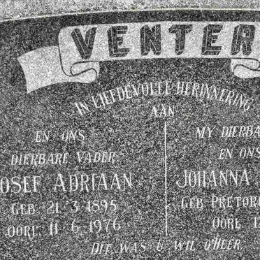VENTER Josef Adriaan 1895-1976 &amp; Johanna Catherina PRETORIUS 1897-1962
