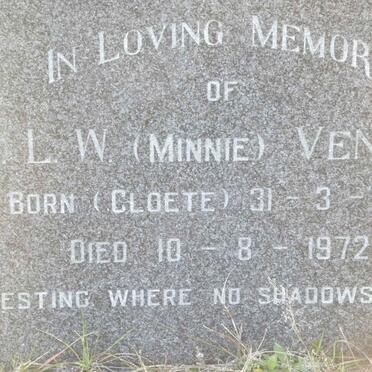 VENTER F.L.W. nee CLOETE 1891-1972