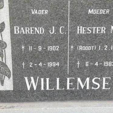 WILLEMSE Barend J.C. 1902-1994 &amp; Hester M. ROODT 1903-1982