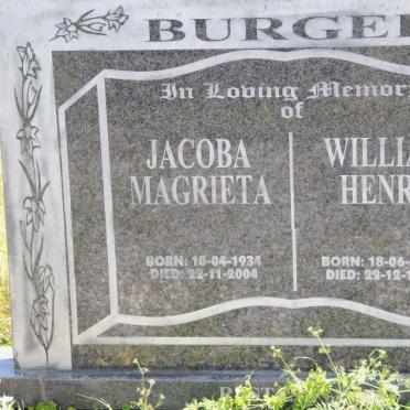 BURGER William Henry 1927-1997 &amp; Jacoba Magrieta 1934-2004