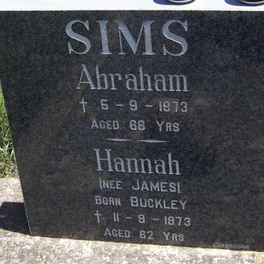 SIMS Abraham -1873 &amp; Hannah nee JAMES nee BUCKLEY -1873