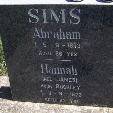SIMS Abraham -1873 &amp; Hannah nee JAMES nee BUCKLEY -1873