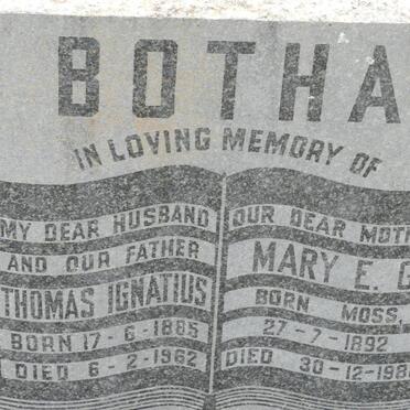 BOTHA Thomas Ignatius 1885-1962 &amp; Mary E.G. MOSS 1892-1988