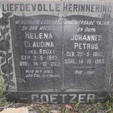 COETZER Johannes Petrus 1882-1965 &amp; Helena Claudina ROUX 1893-1962