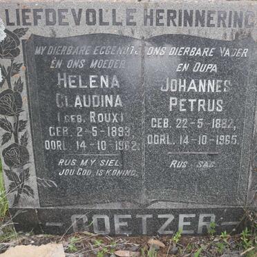 COETZER Johannes Petrus 1882-1965 &amp; Helena Claudina ROUX 1893-1962