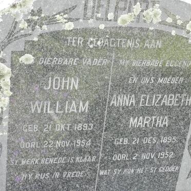 DELPORT John William 1893-1954 &amp; Anna Elizabeth Martha 1895-1952
