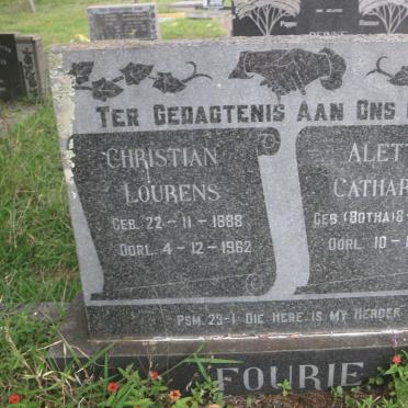 FOURIE Christian Lourens 1888-1962 &amp; Aletta Catharina BOTHA 1894-1961