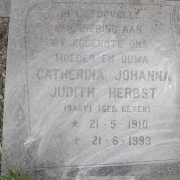 HERBST Catherina Johanna Judith nee GEYER 1910-1993