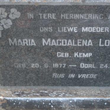 LOMBARD Maria Magdalena nee KEMP 1877-1944