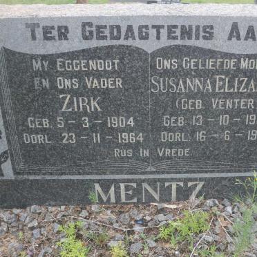 MENTZ Zirk 1904-1964 &amp; Susanna Elizabeth VENTER 1909-1985