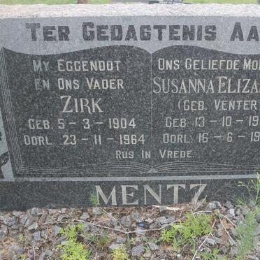 MENTZ Zirk 1904-1964 &amp; Susanna Elizabeth VENTER 1909-1985