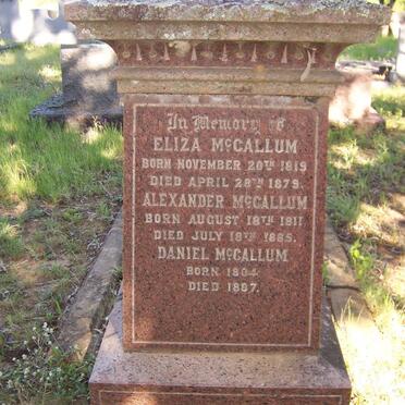 McCALLUM Eliza 1819-1879 :: McCALLUM Alexander 1811-1885 :: McCALLUM Daniel 1804-1887
