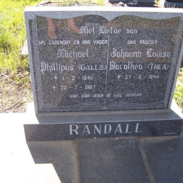 RANDALL Michael Phillipus 1945-1987 &amp; Johanna Louisa Dorothea 1944-