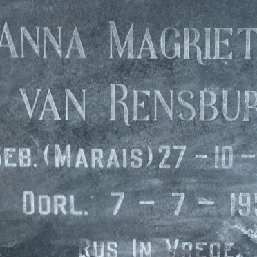 RENSBURG Anna Magrietha, van nee MARAIS 1908-1953
