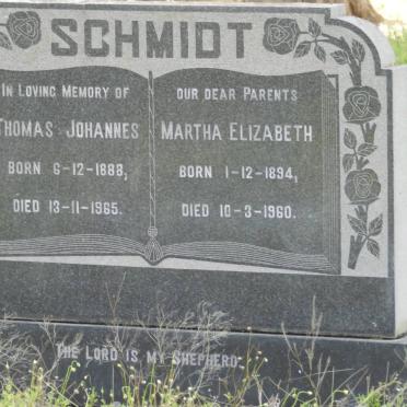 SCHMIDT Thomas Johannes 1888-1965 &amp; Martha Elizabeth 1894-1960