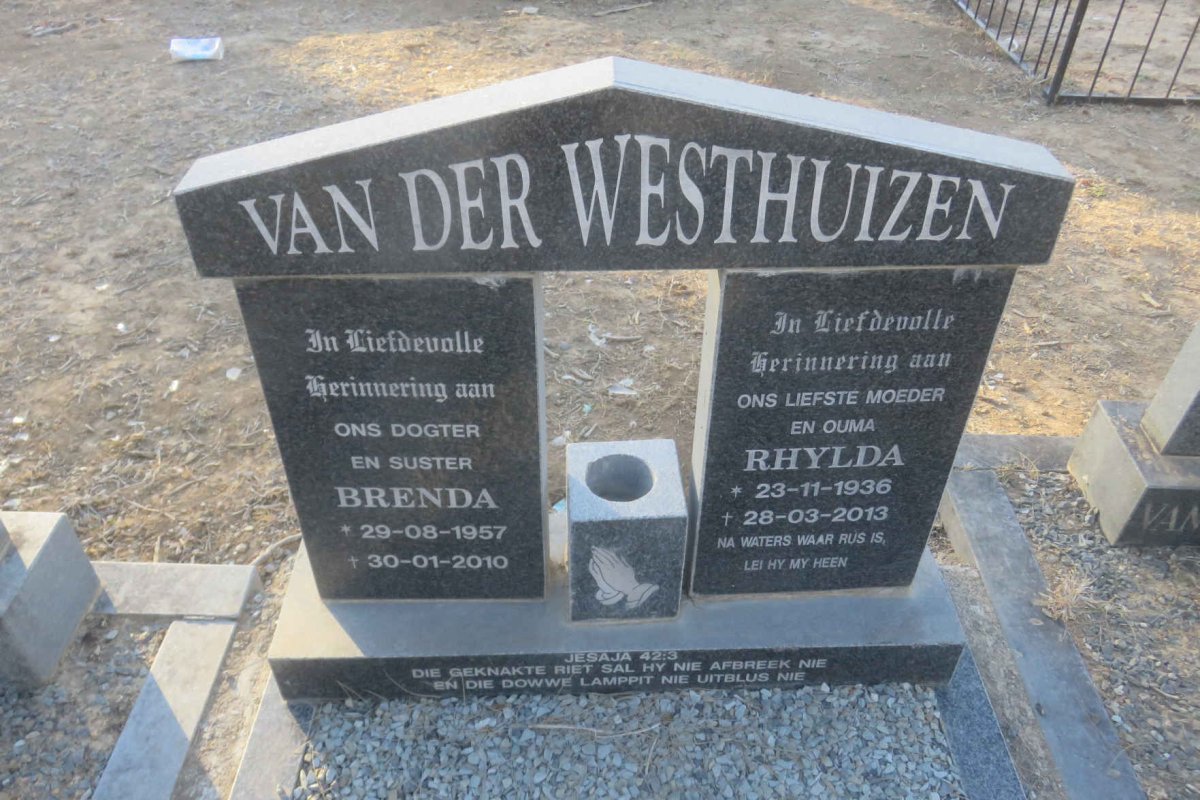 WESTHUIZEN Rhylda, van der 1936-2013 :: VAN DER WESTHUIZEN Brenda 1957-2010