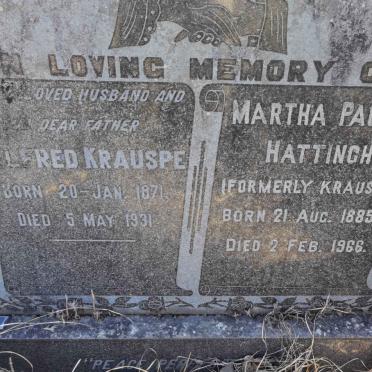 KRAUSPE Alfred 1871-1931 :: HATTINGH Martha Pauline formerly KRAUSPE 1885-1966