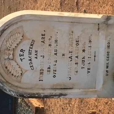 MARE Hendrik J.G. 1822-1896 &amp; Johanna E. SWANEPOEL 1826-1903
