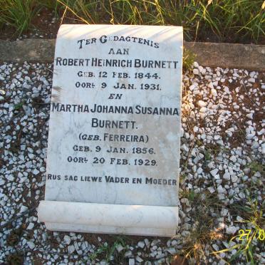 BURNETT Robert Heinrich 1844-1931 &amp; Martha Johanna Susanna FERREIRA 1856-1929