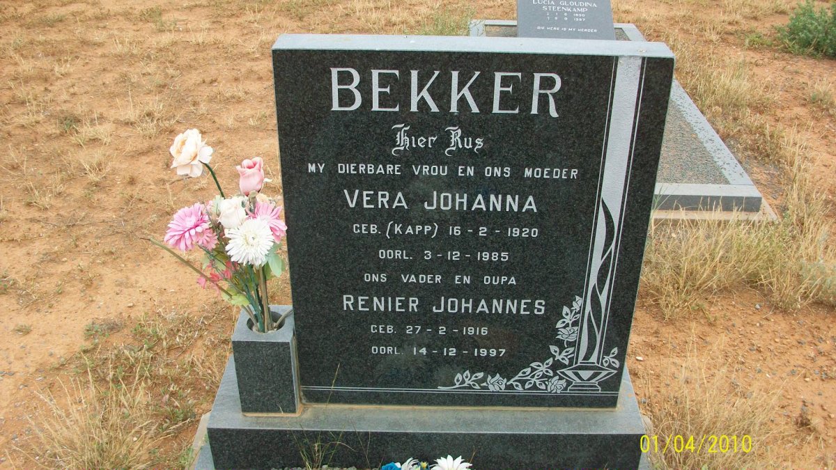 BEKKER Renier Johannes 1916-1997 &amp; Vera Johanna KAPP 1920-1985