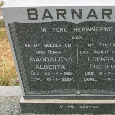 BARNARD Coenraad Frederick 1906-1972 &amp; Magdalena Alberta 1915-2004