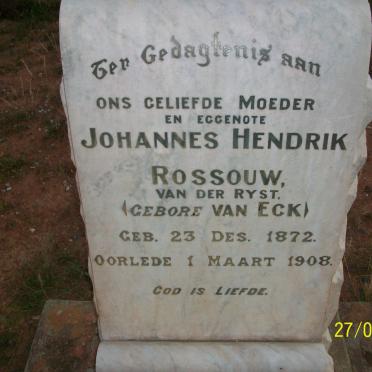 RYST Johannes Hendrik Rossouw, van der nee VAN ECK 1872-1908