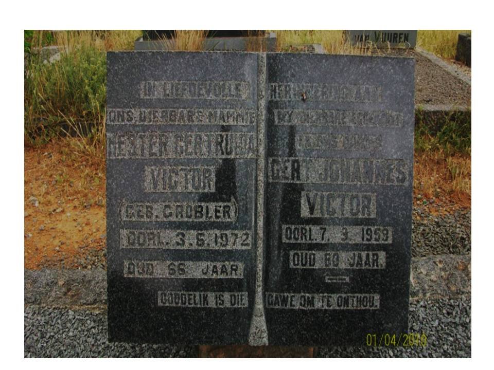 VICTOR Gert Johannes -1959 &amp; Hester Gertruida GROBLER -1972