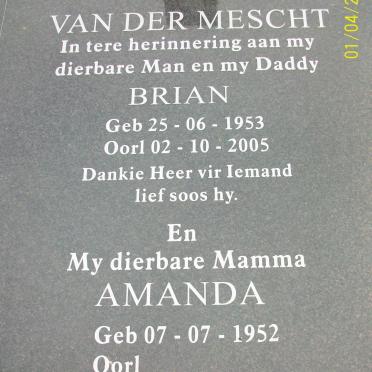MESCHT Brian, van der 1953-2005 &amp; Amanda 1952-