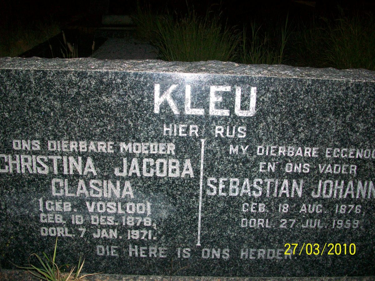 KLEU Sebastian Johann 1876-1959 &amp; Christina Jacoba Clasina VOSLOO 1878-1971